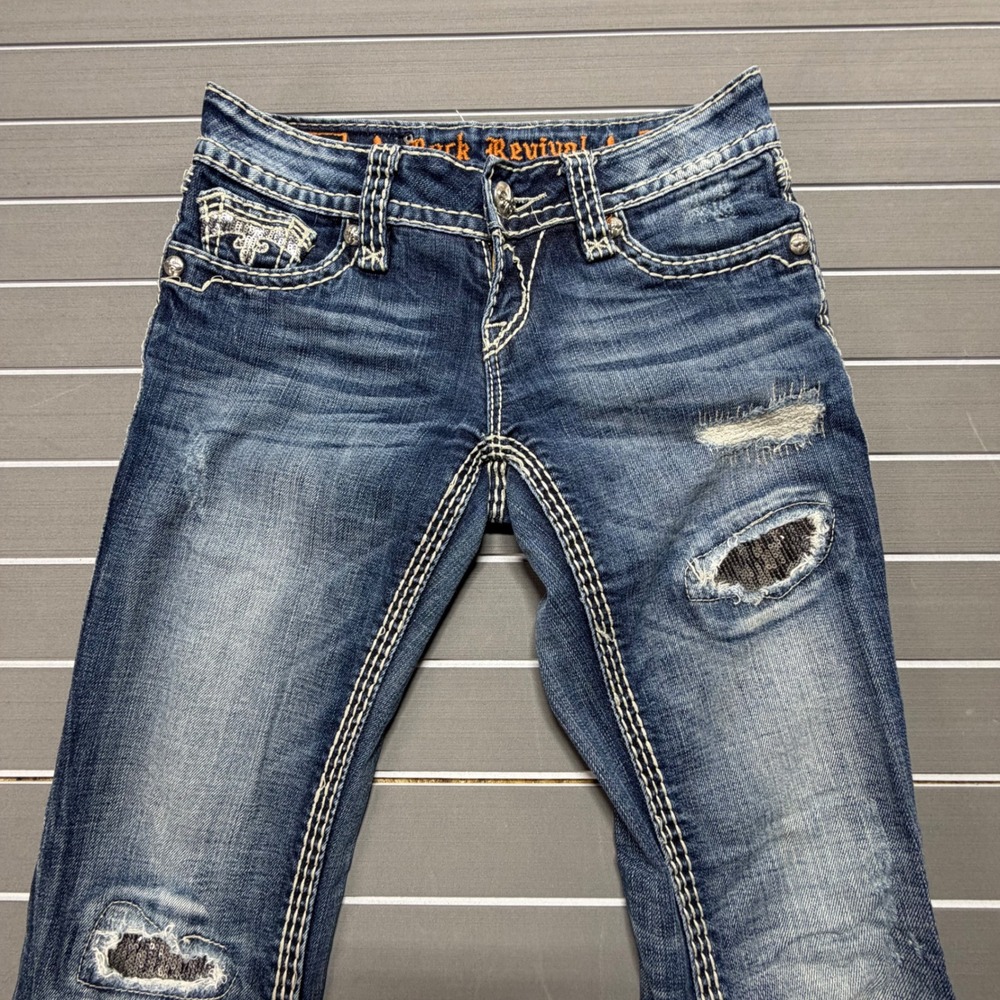 Rock Revival Alanis Bootcut Jeans Womens 26 Distressed Medium Wash